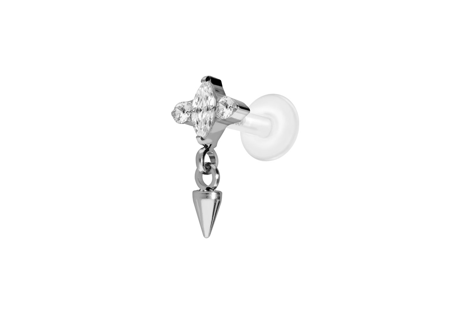 PTFE Labret Piercing mit Innengewinde + Titan-Aufsatz EINGEFASSTE KRISTALLE + SPITZE